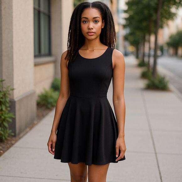 asos Womens Dress Sz 4 Black Skater Deep V Back Knit Solid Short Mini - Picture 2 of 10